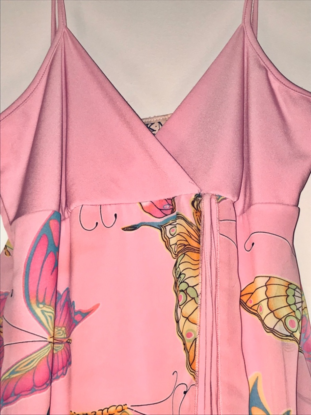 NWT MKM DESIGNS Pink Butterfly V-Neck Spaghetti Strap Tank Top 90s Large Y2K - Picture 2 of 11